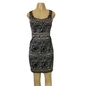 Rickie Freeman Teri Jon Dress Sheath Silver Metallic Belt Sleeveless Sco…